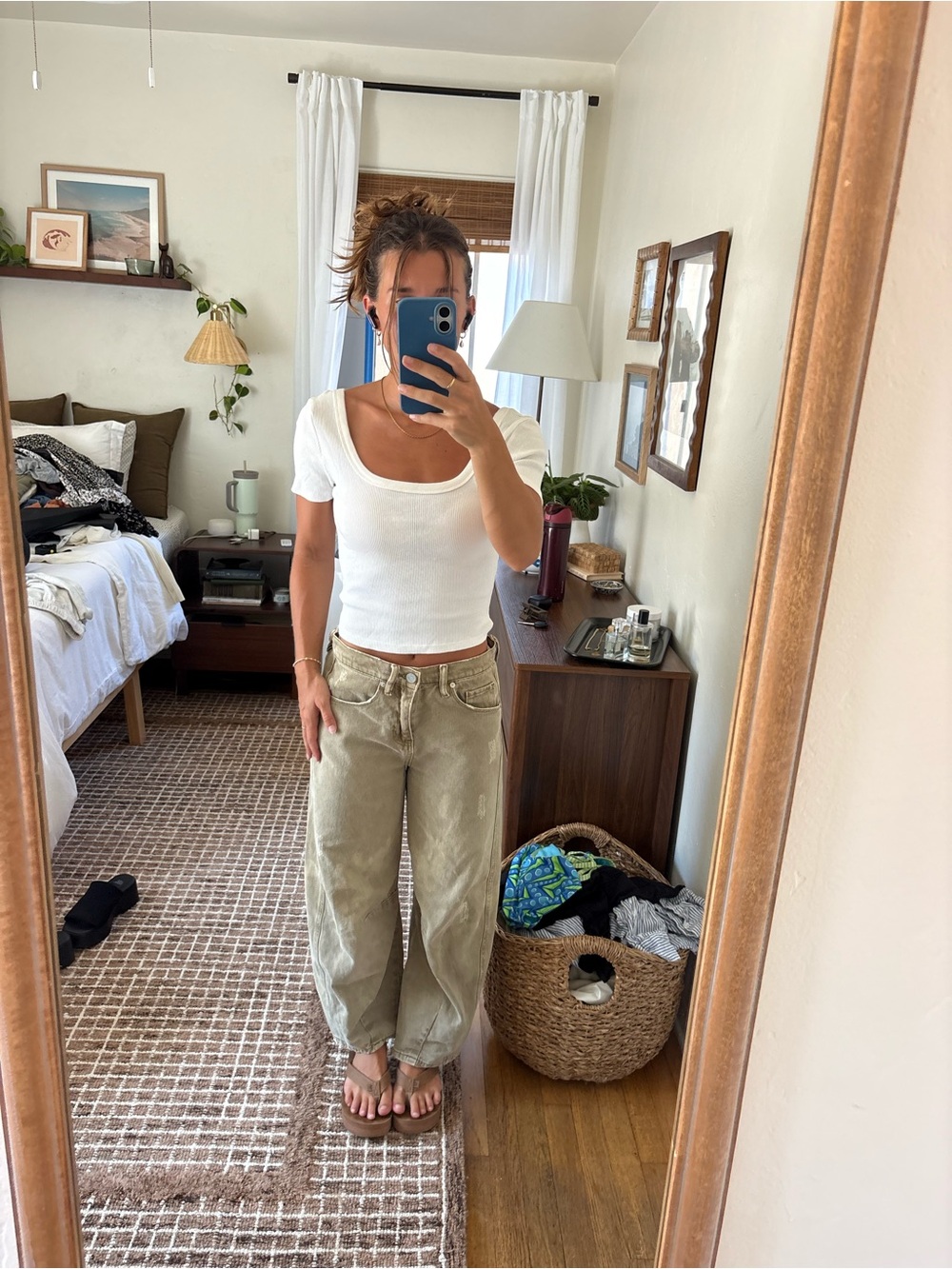 Cream low neck low back top